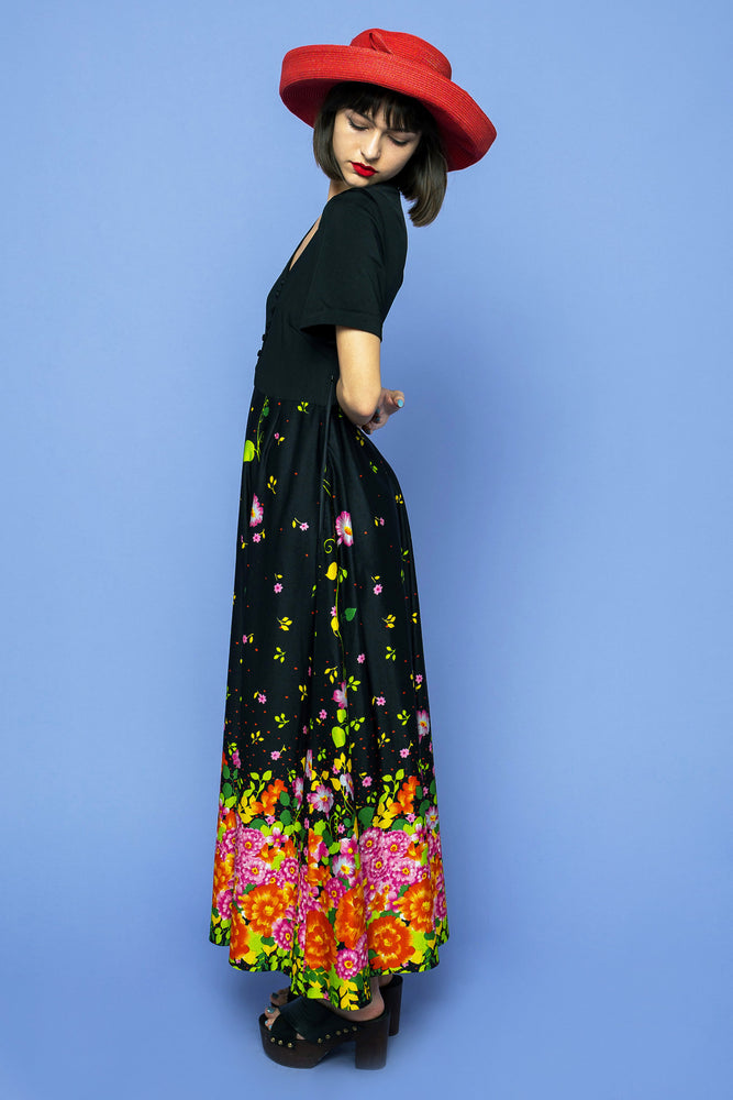 Vintage Floral Explosion Maxi Dress freeshipping - Lovers Vintage